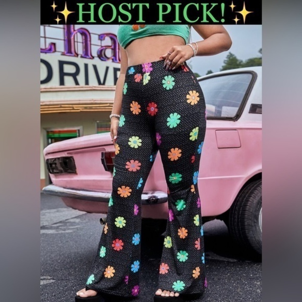 New, High Waisted, Flare Flower pants - Size 4X
